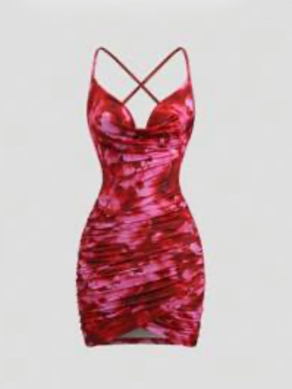 SHEIN Red Satin Ruched Mini Dress with Crisscross Straps